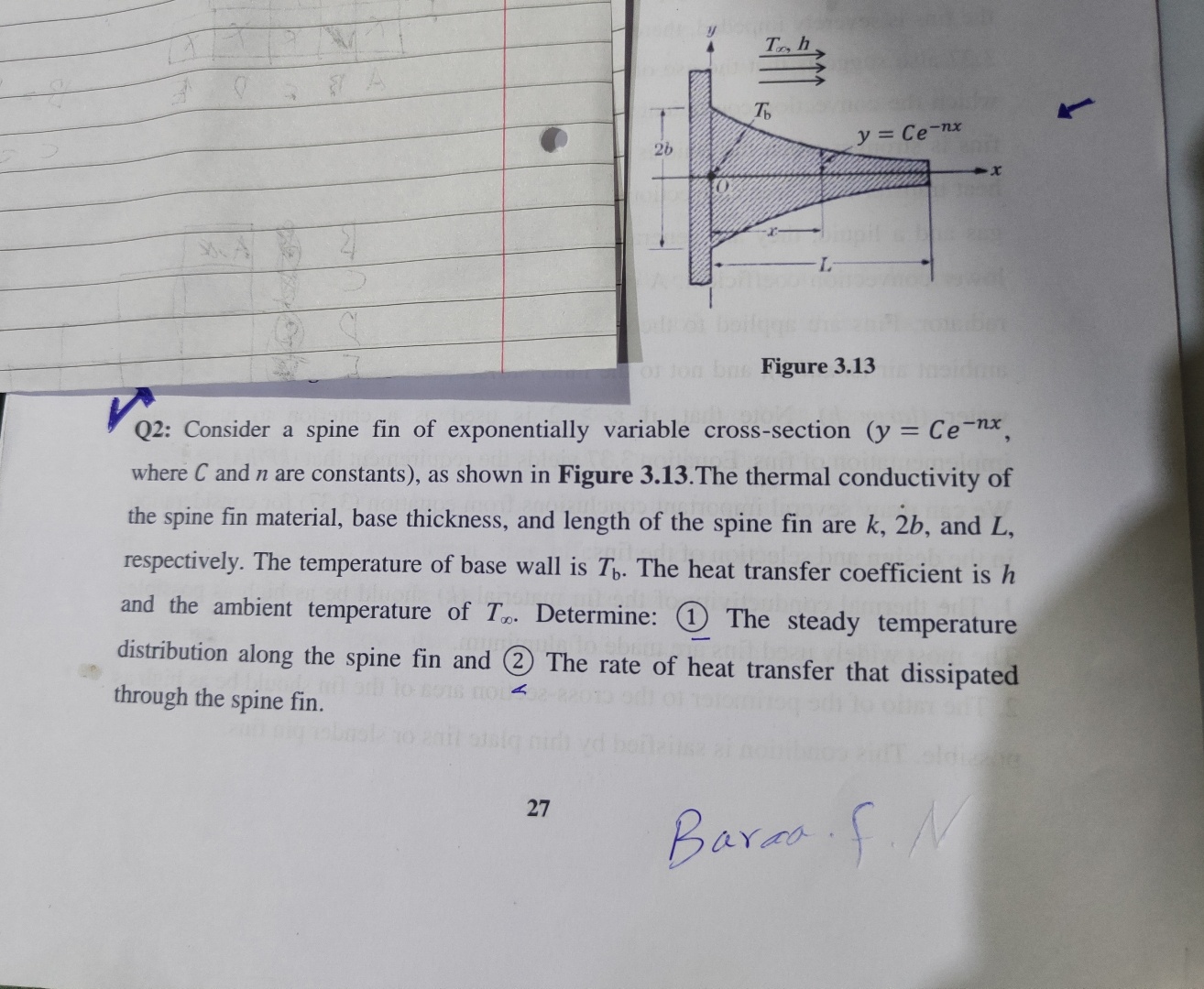 Figure 5 . 1 5 Q 2 : Consider a spine fin of