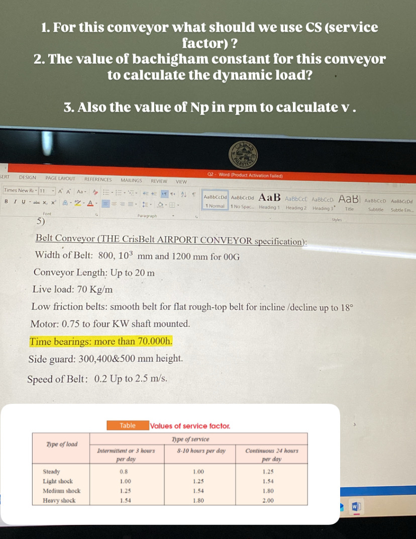 For this conveyor what should we use CS ( service