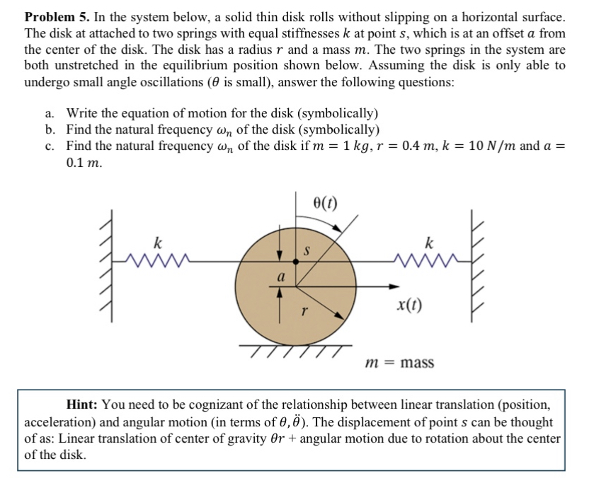 Problem 5 . In the system below, a solid thin