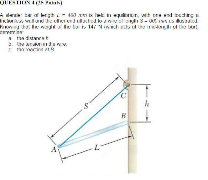 QUESTION 4 ( 2 5 Points ) A slender bar of length
