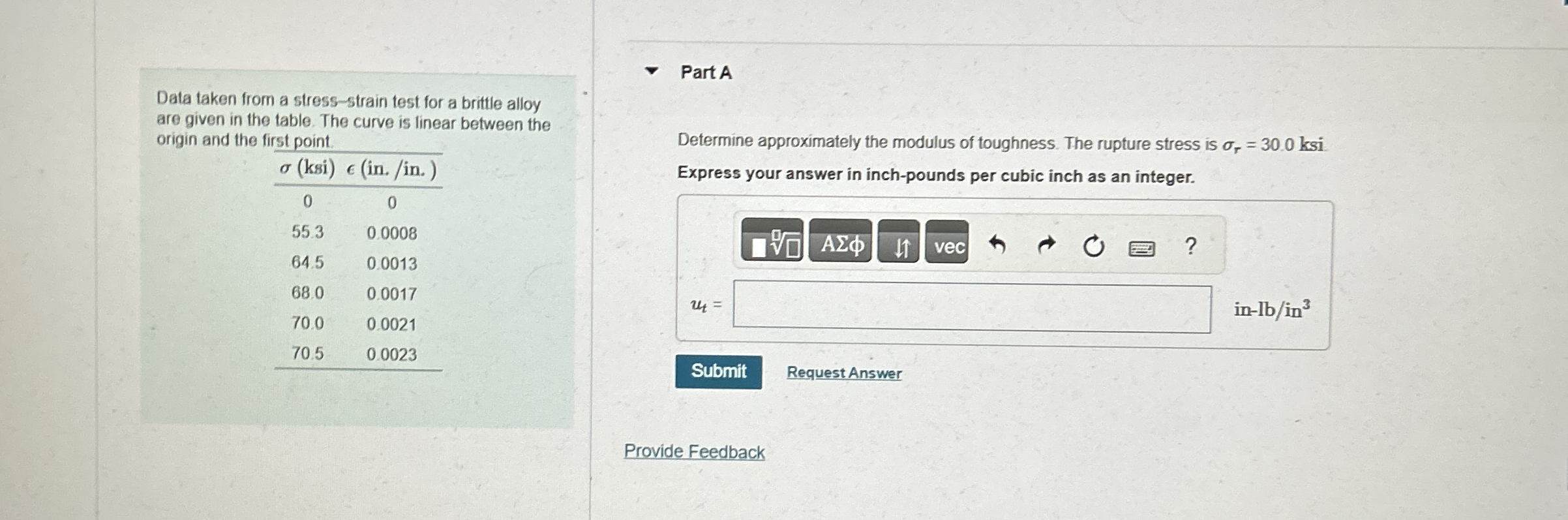 Data taken from a stress - strain test for a