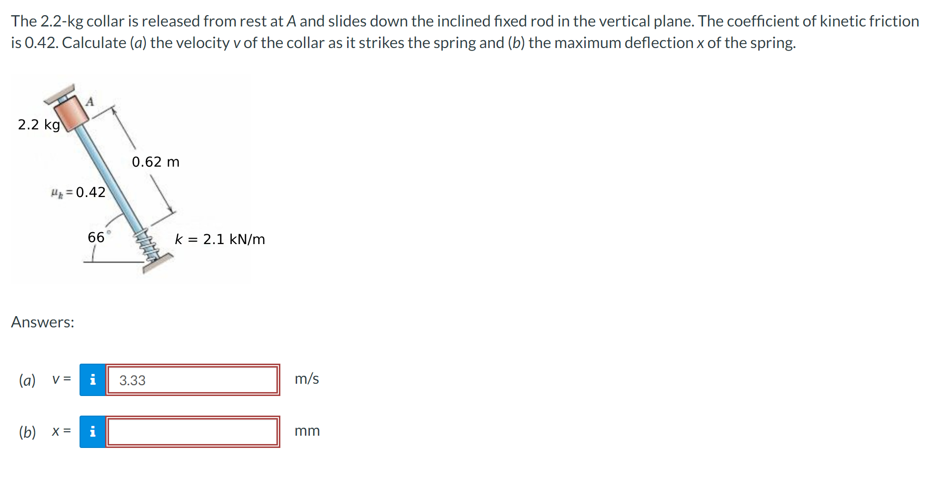 The 2 . 2 - kg collar is released from rest at A