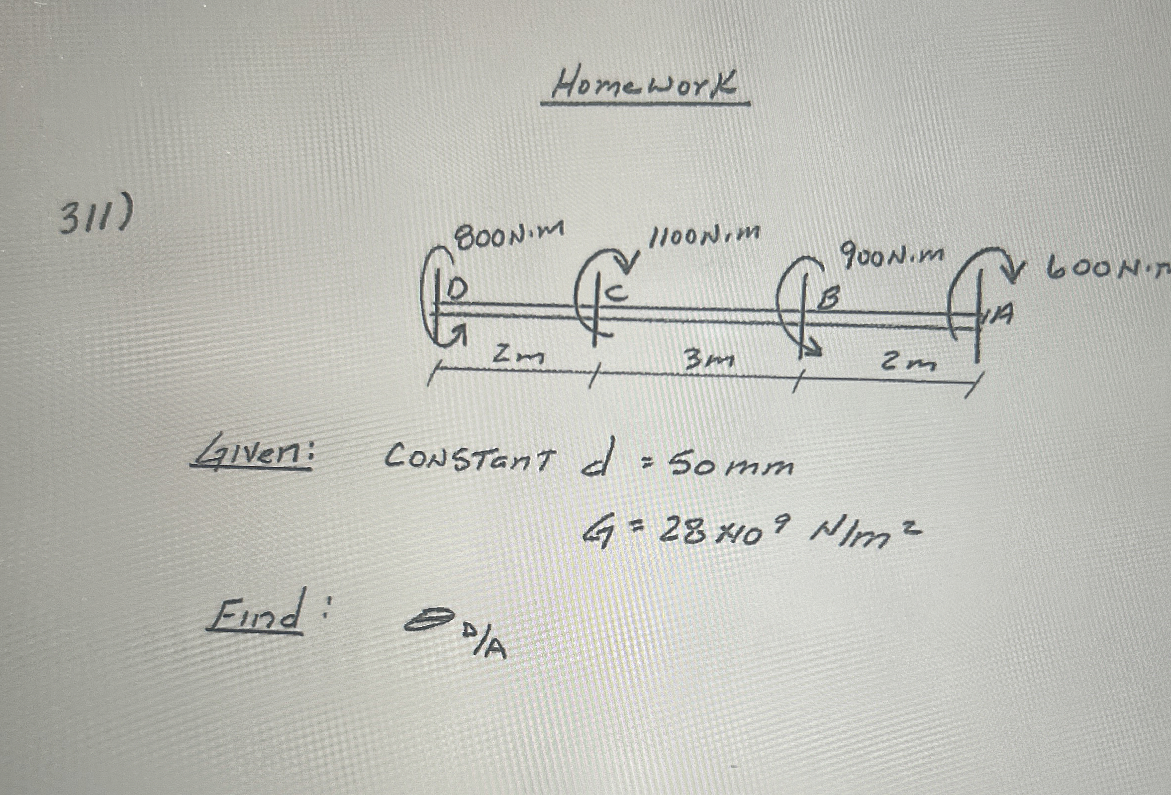 Homework Given: CONSTant d = 5 0 m m G = 2 8 1 0