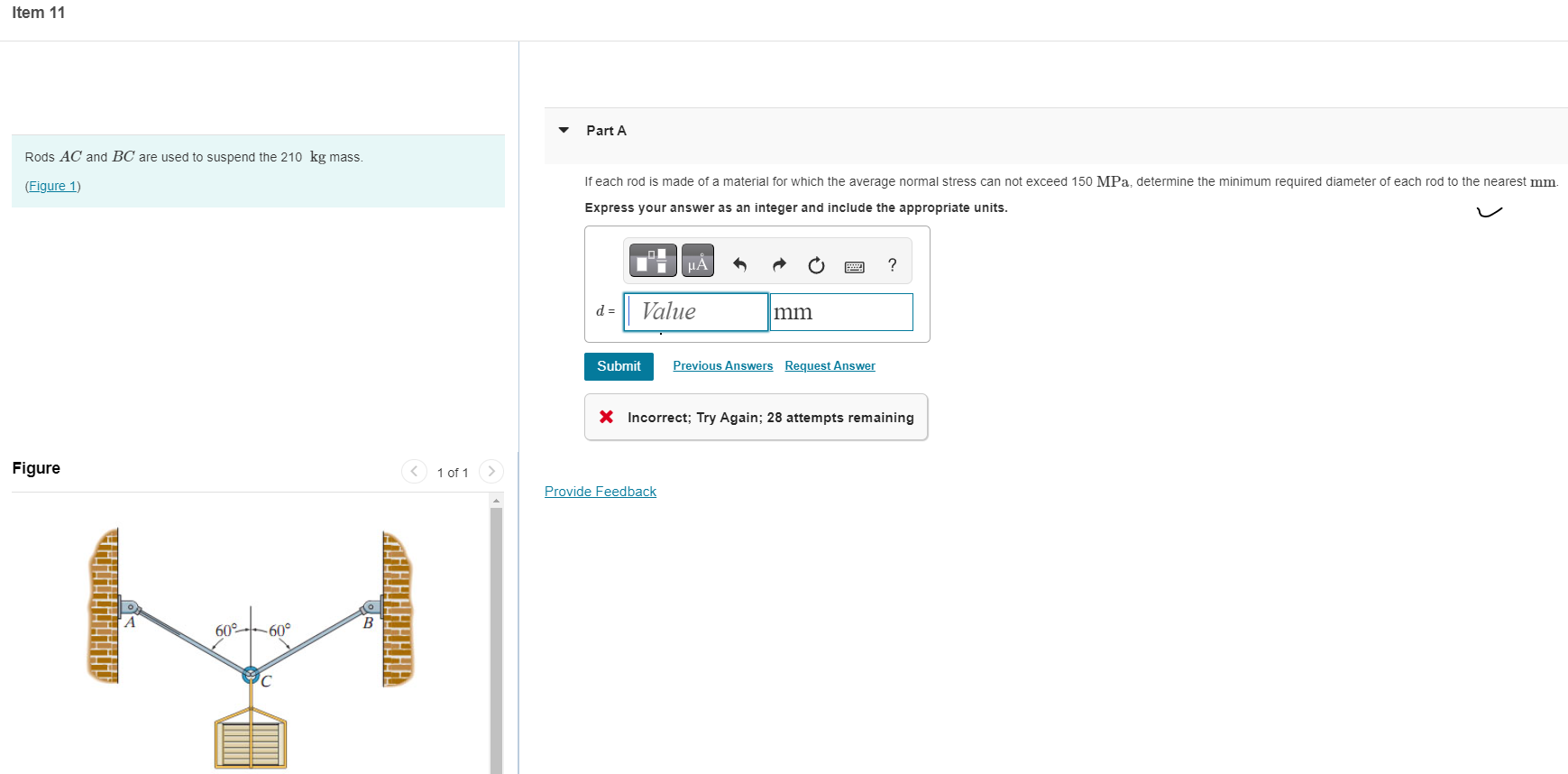 Rods \ ( A C \ ) and \ ( B C \ ) are used to