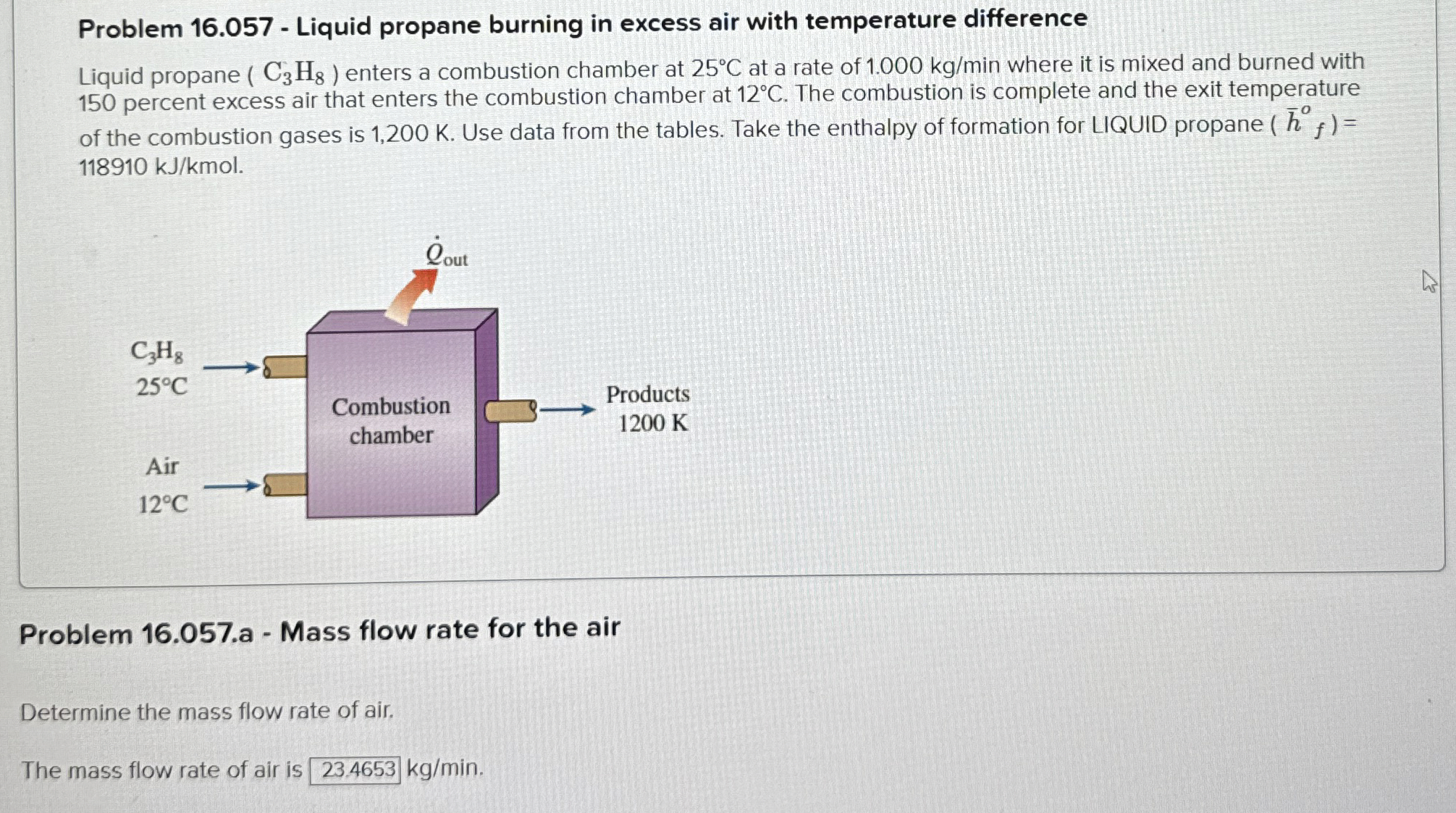 Problem 1 6 . 0 5 7 - Liquid propane burning in
