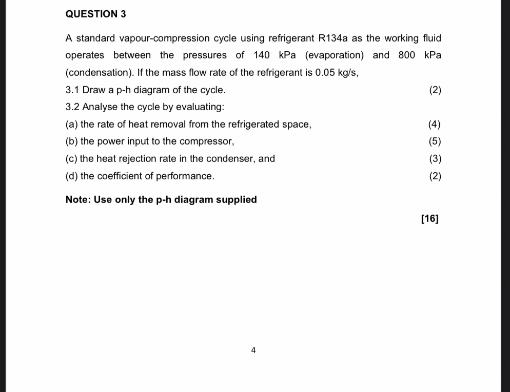 QUESTION 3 A standard vapour - compression cycle