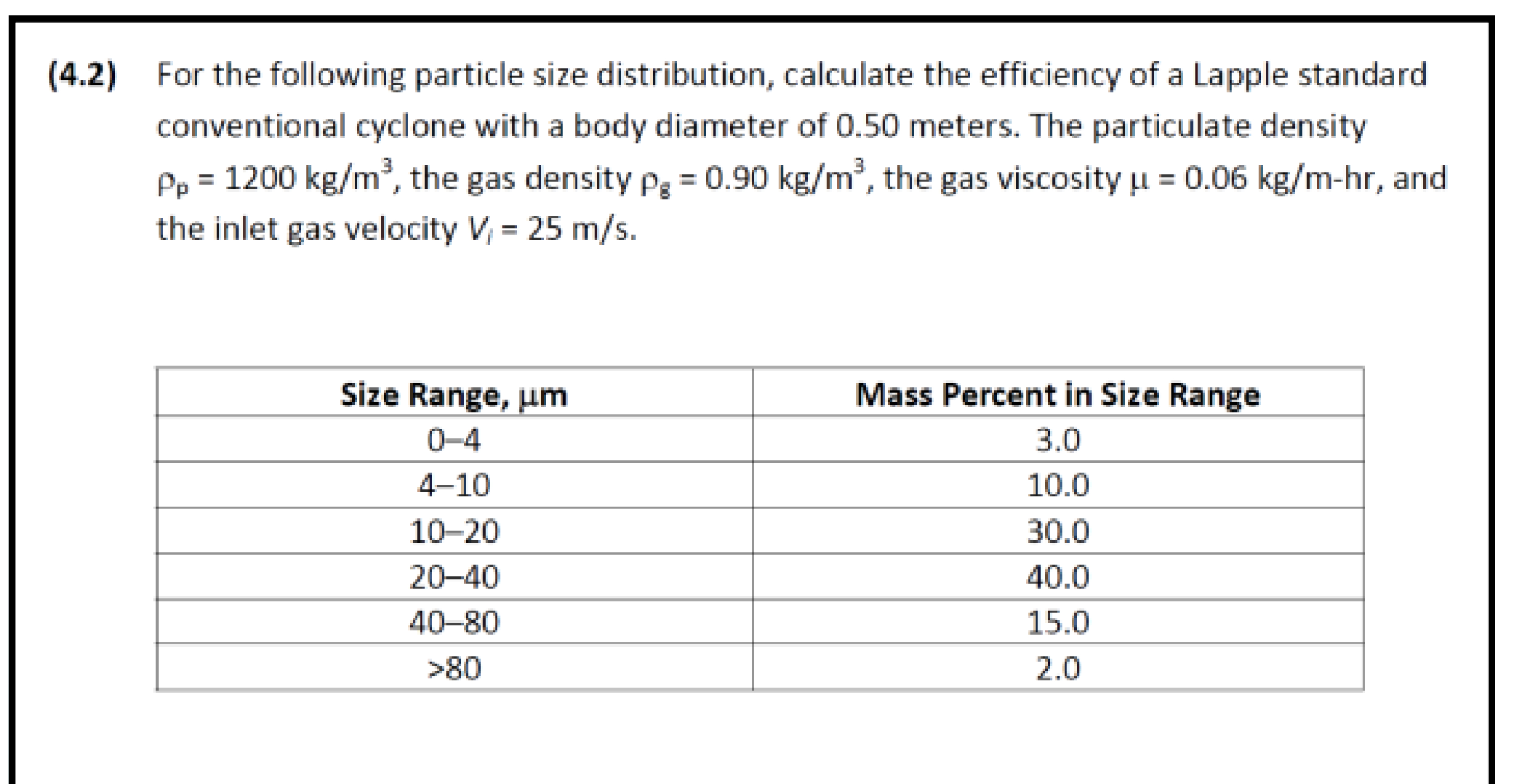 ( 4 . 3 ) Assume the efficiency of the cyclone of