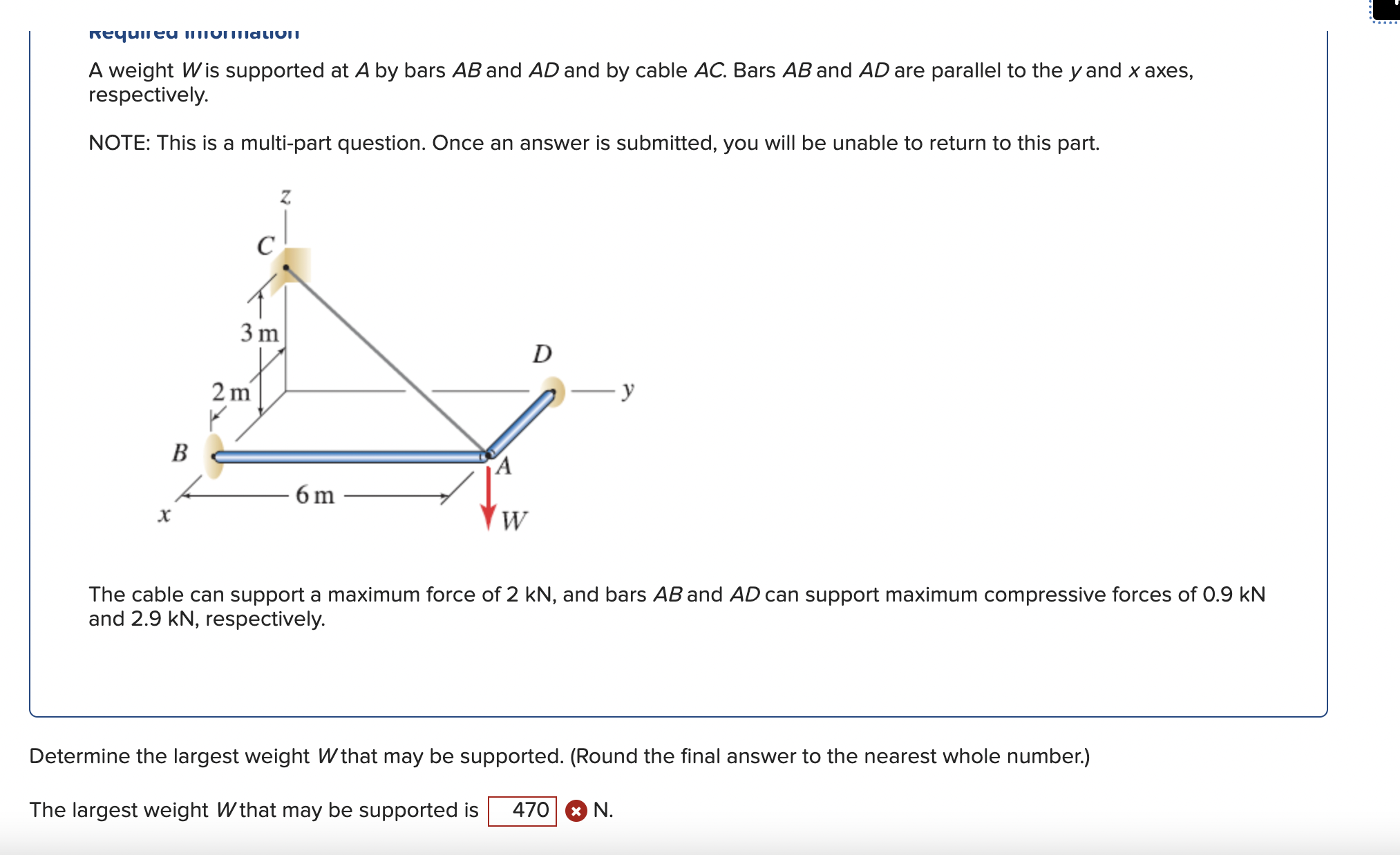 a weight W is supported at A by bars AD and AB