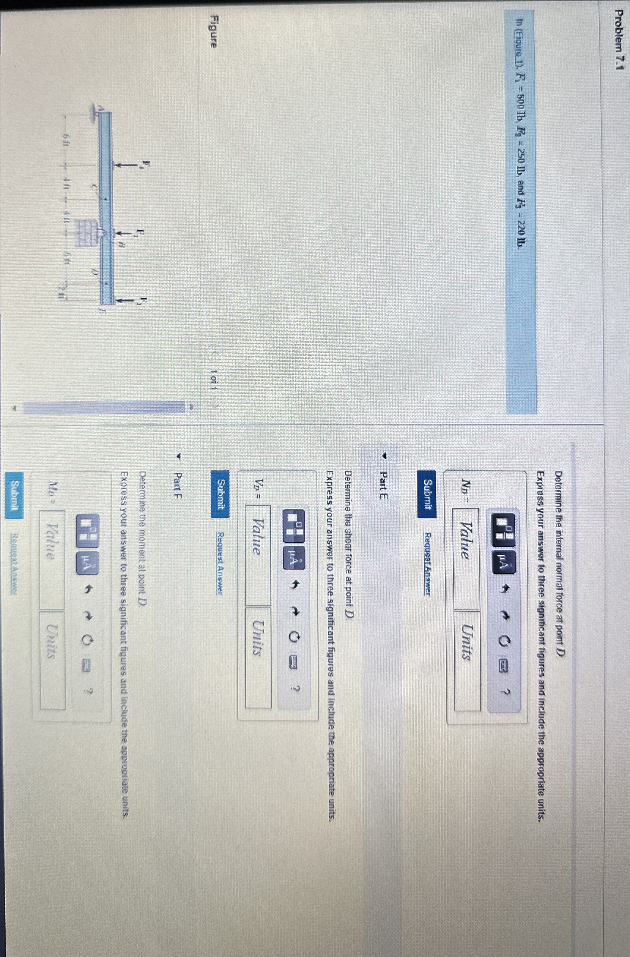 Problem 7 . 1 l n ( Figure 1 ) , F 1 = 5 0 0 l b