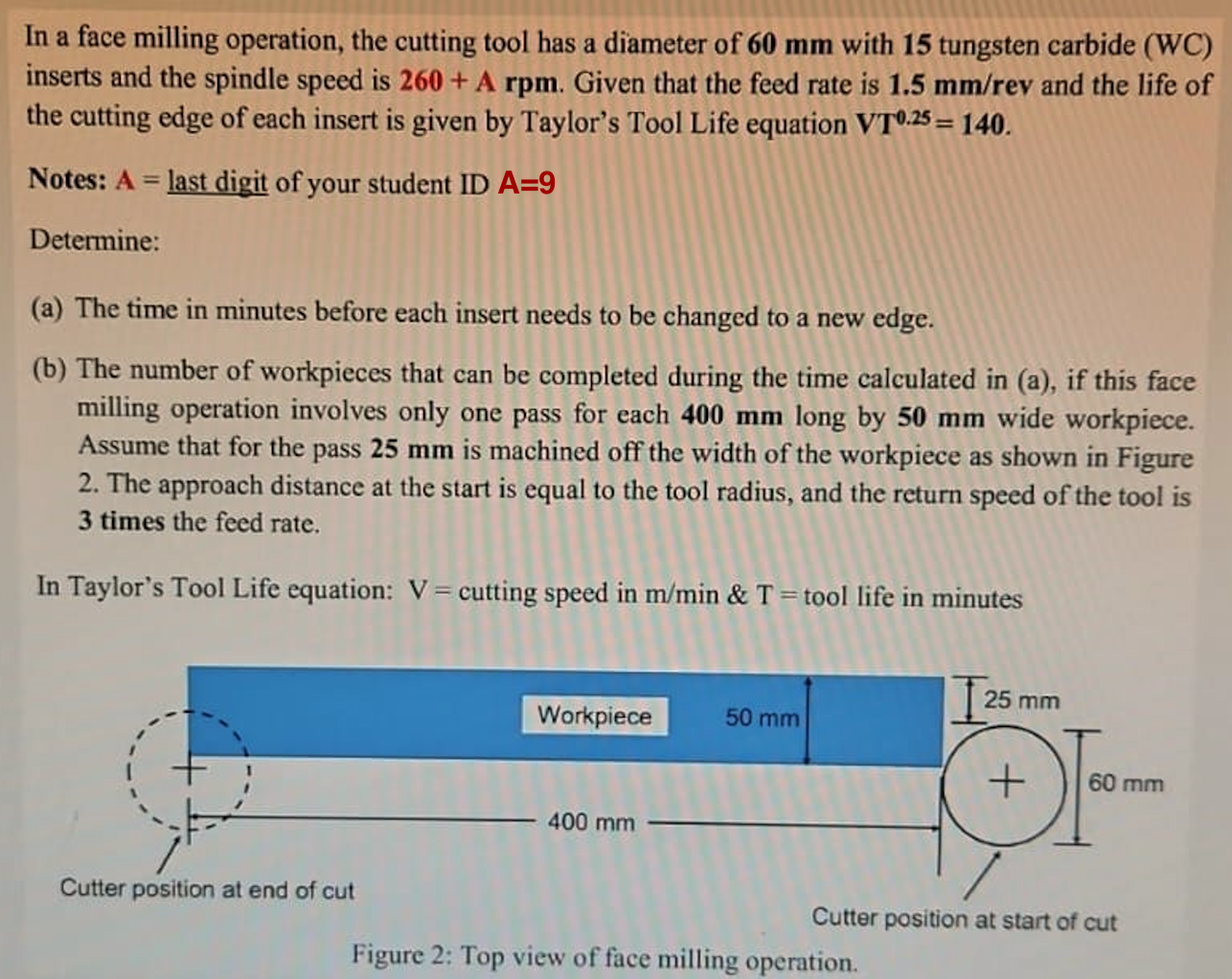 In a face milling operation, the cutting tool has