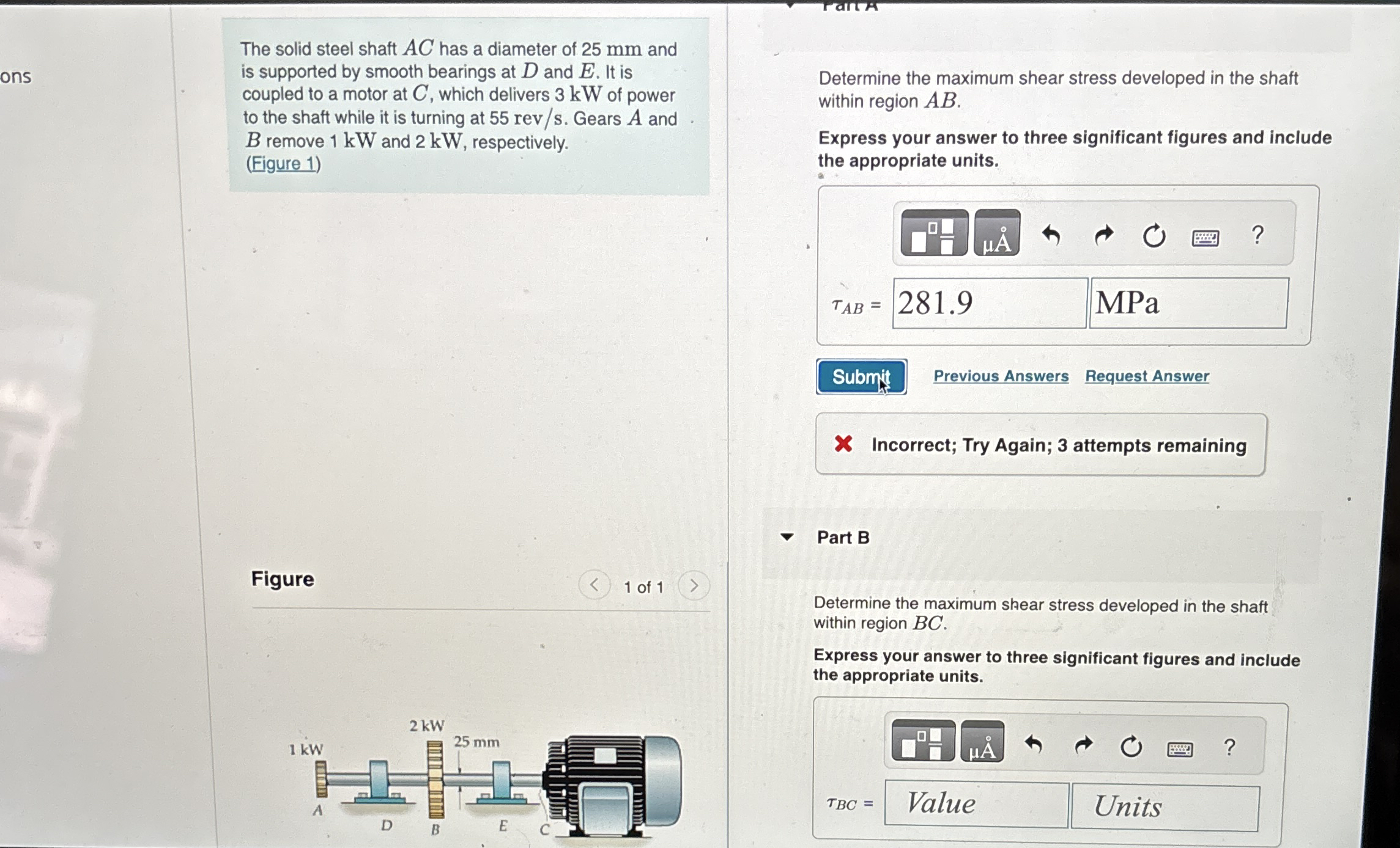 The solid steel shaft A C has a diameter of 2 5