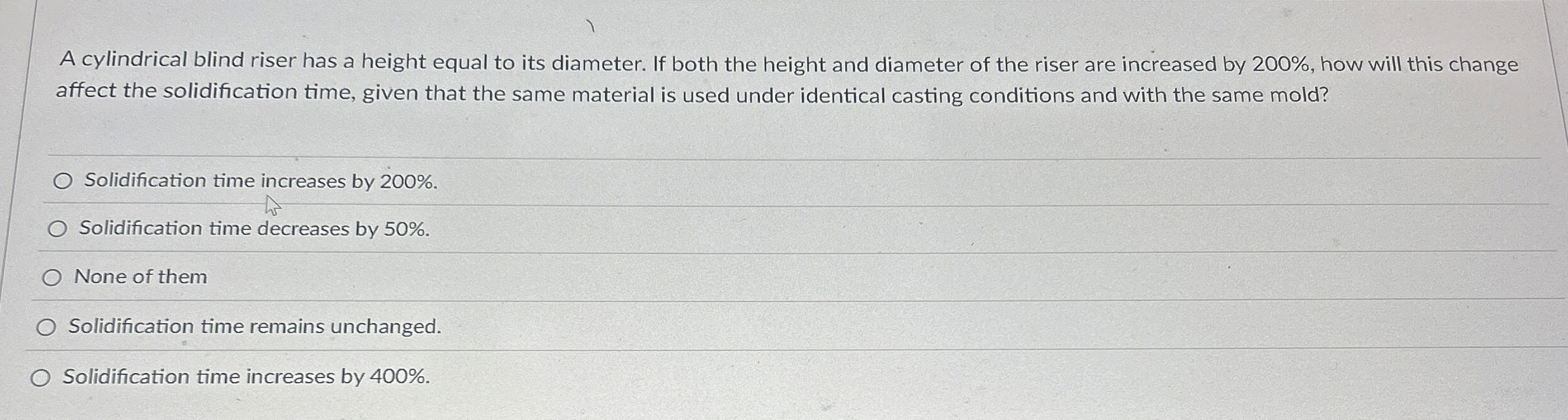 A cylindrical blind riser has a height equal to