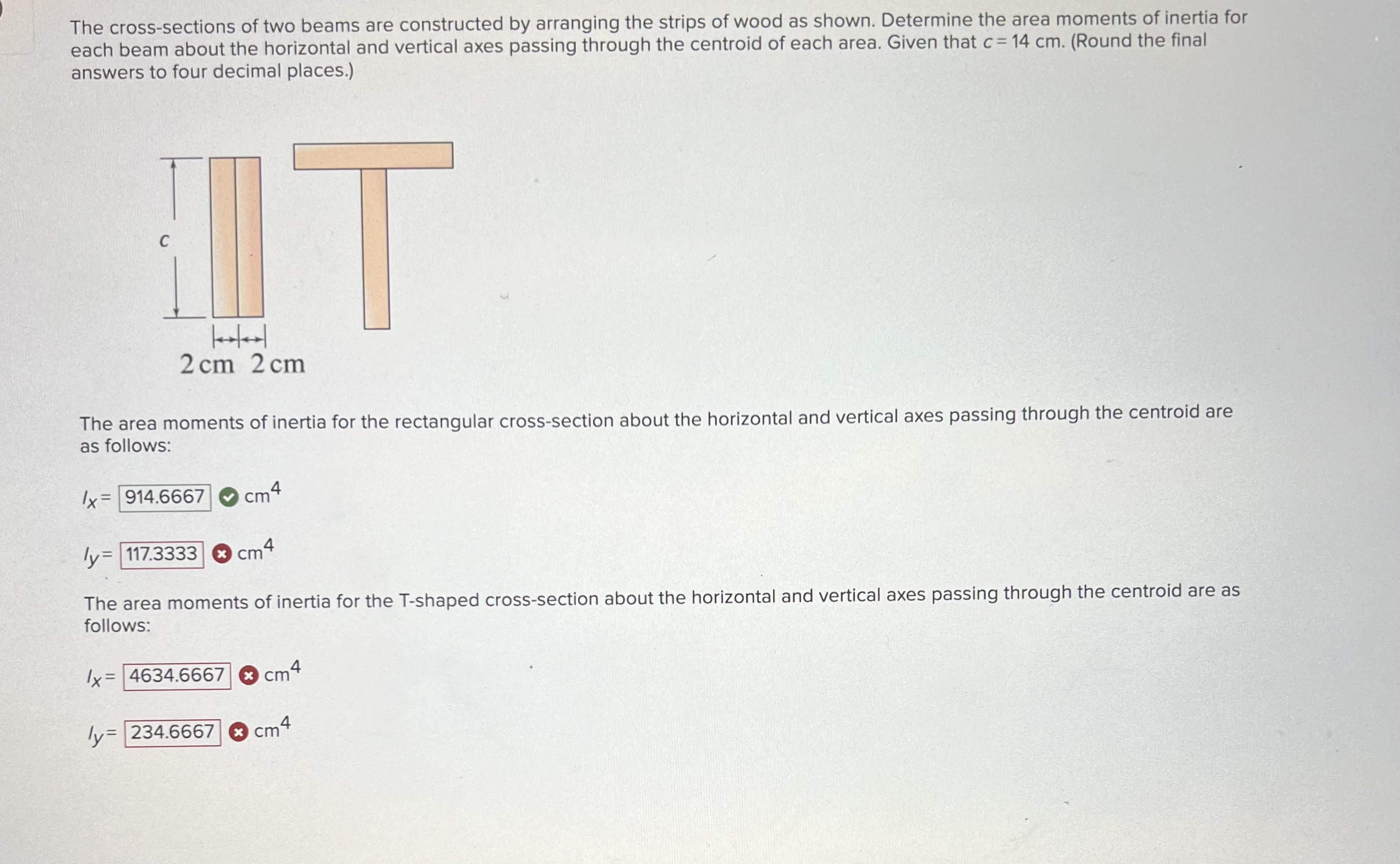 The cross - sections of two beams are constructed
