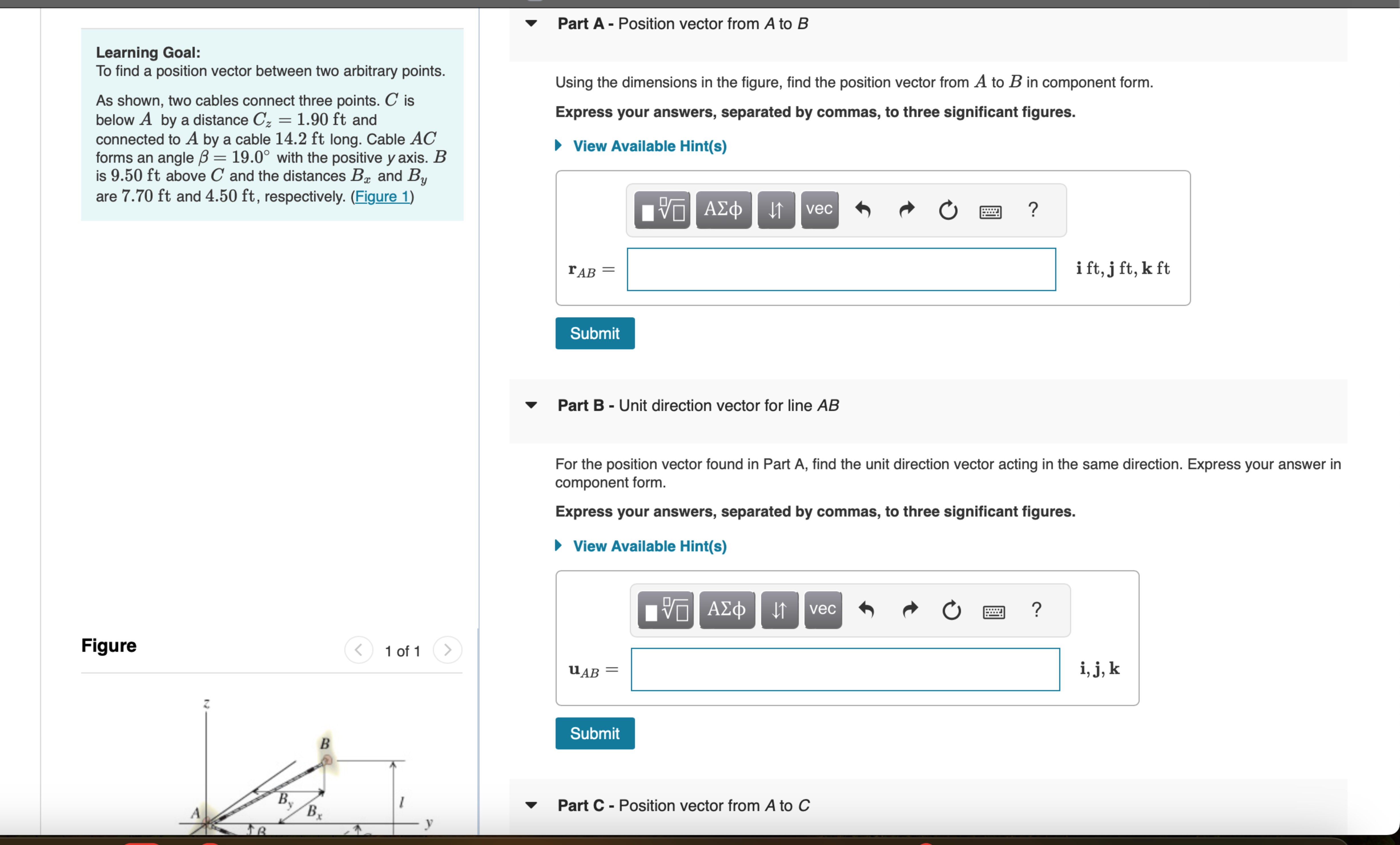 Learning Goal: Part C - Position vector from A to
