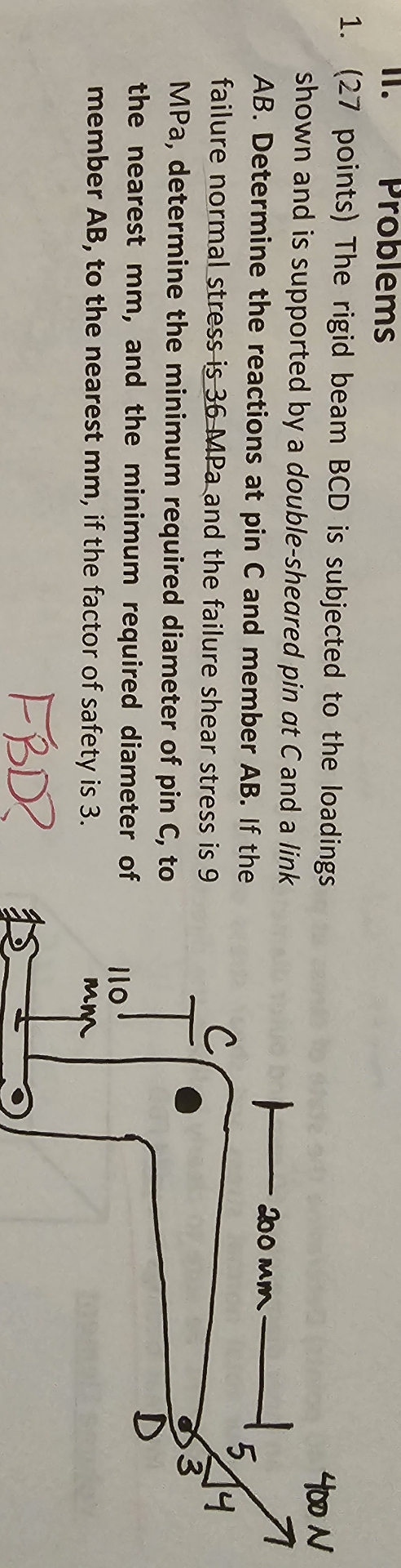 ( 2 7 points ) The rigid beam BCD is subjected to