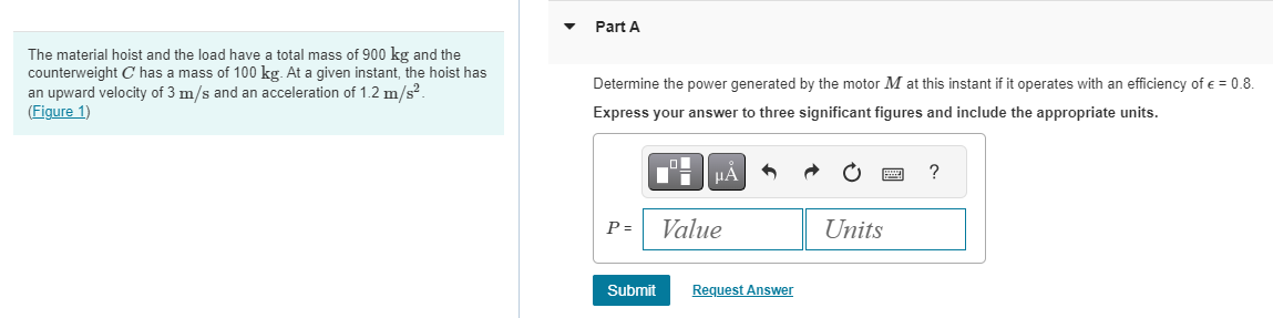 The material hoist and the load have a total mass