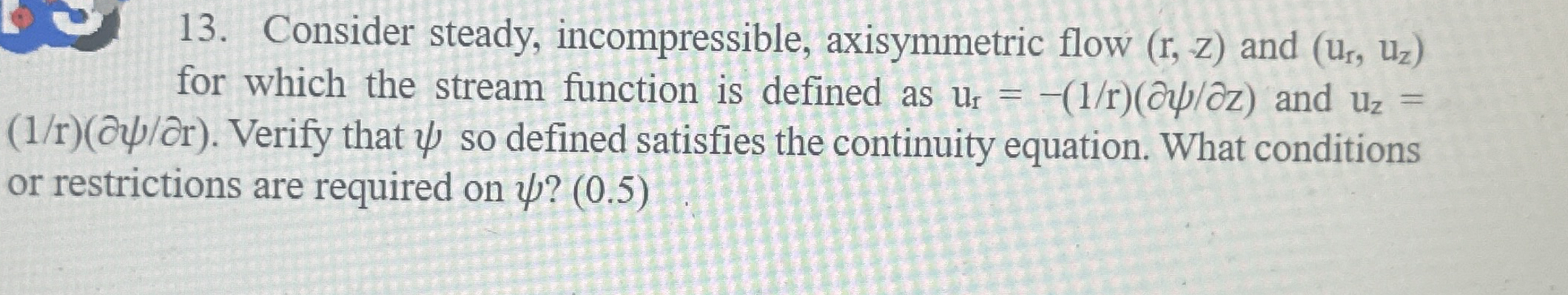 Consider steady, incompressible, axisymmetric