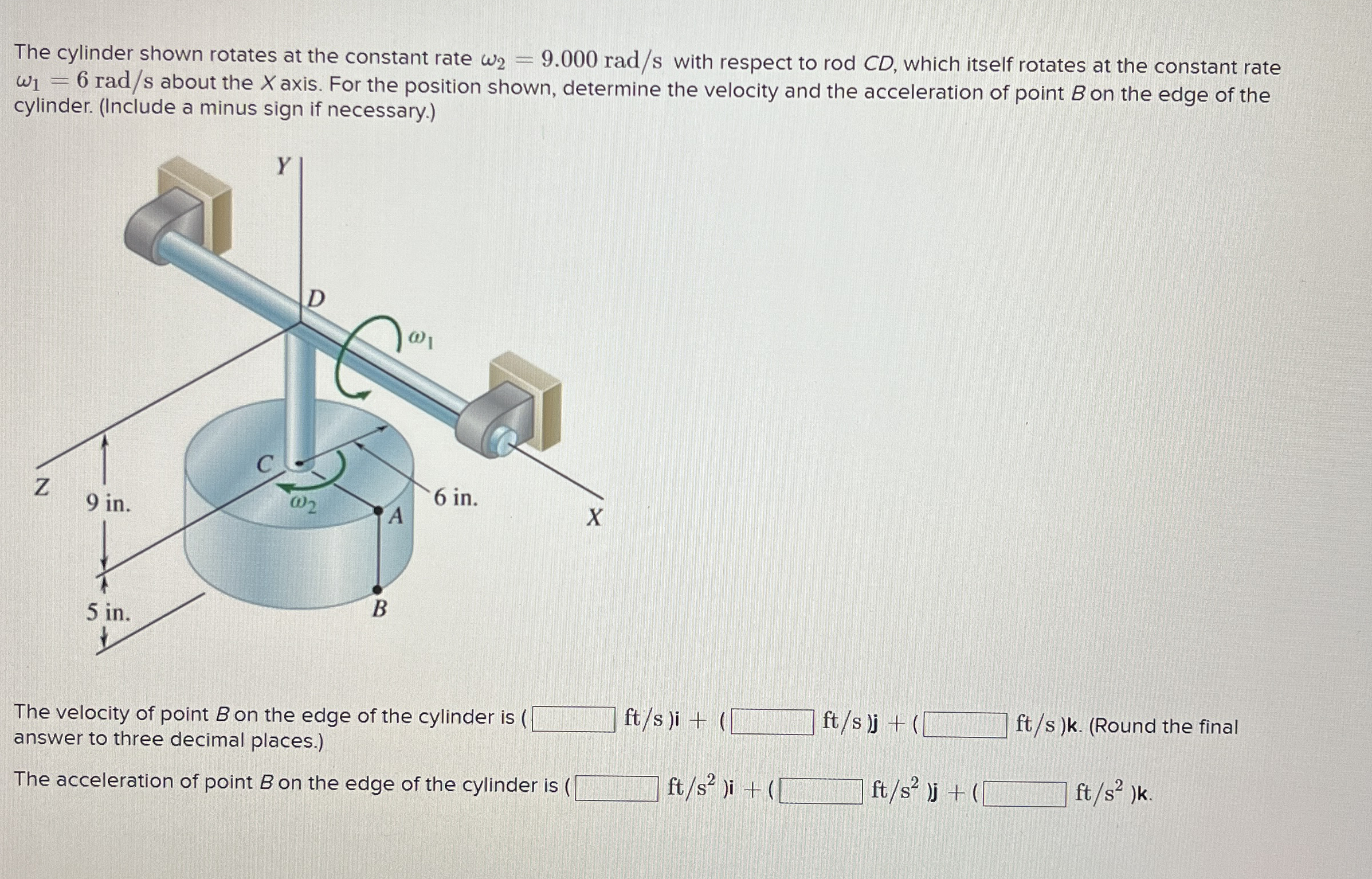 The cylinder shown rotates at the constant rate 2