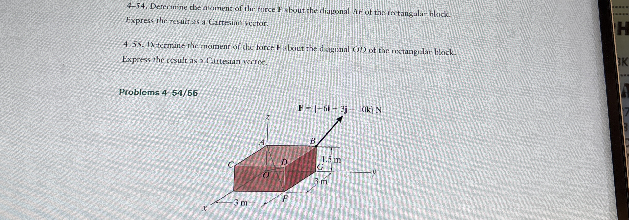 4 - 5 4 . Determine the moment of the force F
