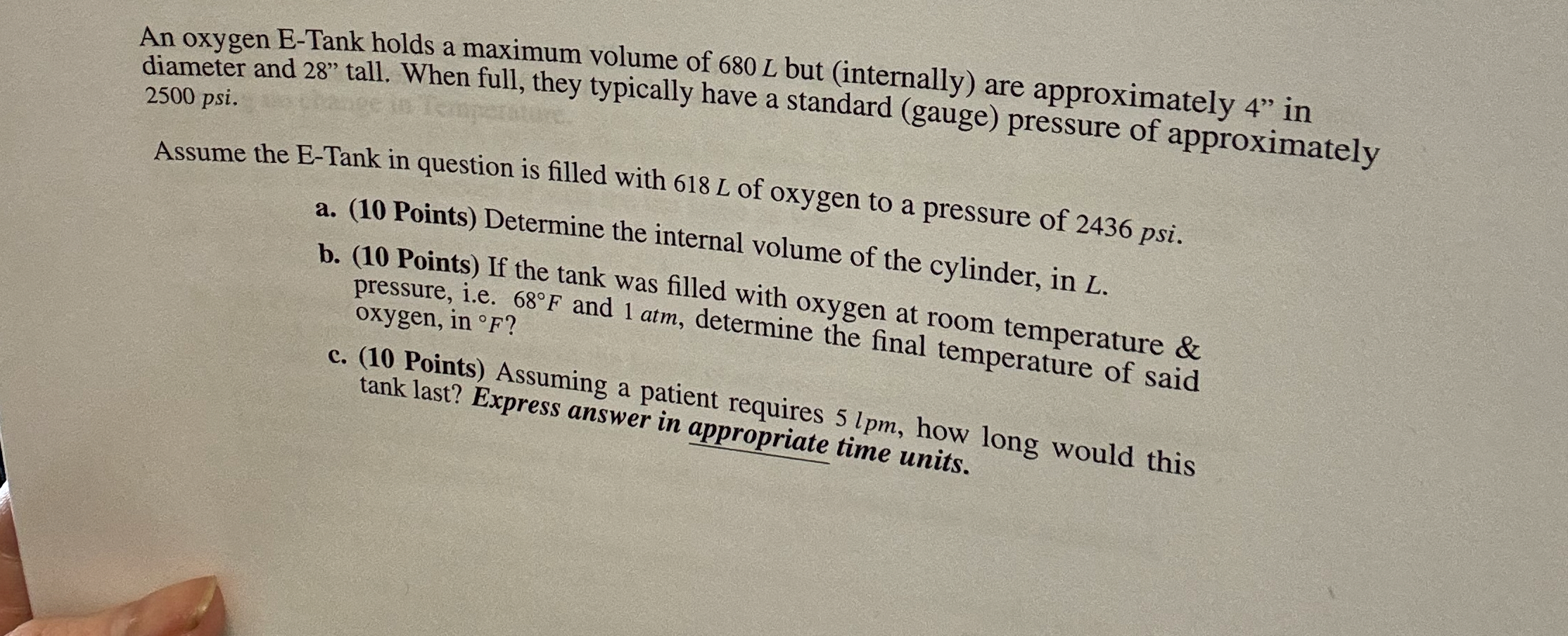 An oxygen E - Tank holds a maximum volume of 6 8