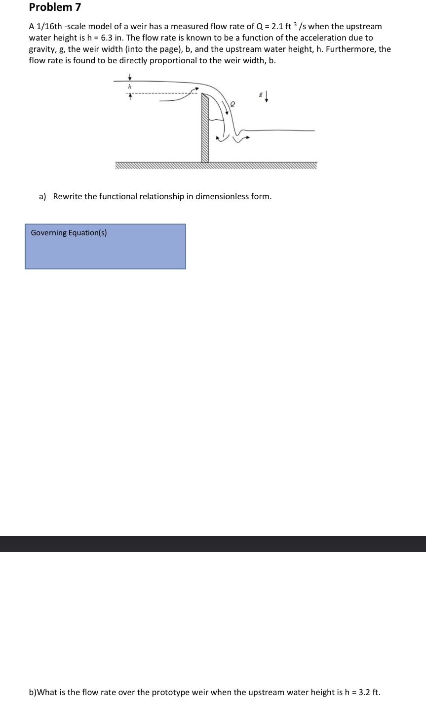 Problem 7 A 1 1 6 th - scale model of a weir has