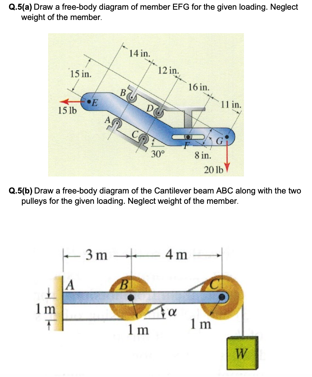 Q . 5 ( b ) Draw a free - body diagram of the