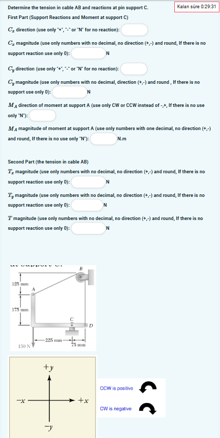 Determine the tension in cable AB and reactions