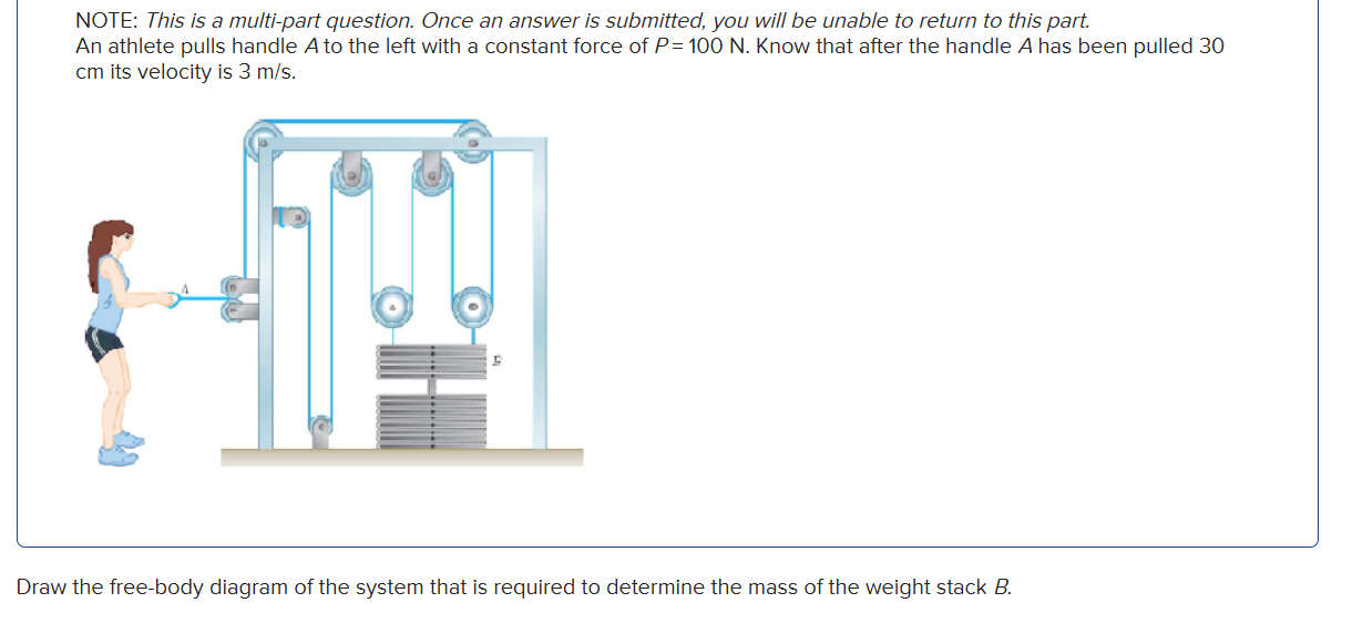 An athlete pulls handle A to the left with a