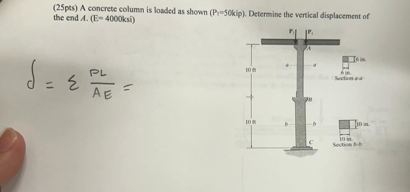 ( 2 5 pts ) A concrete column is loaded as shown
