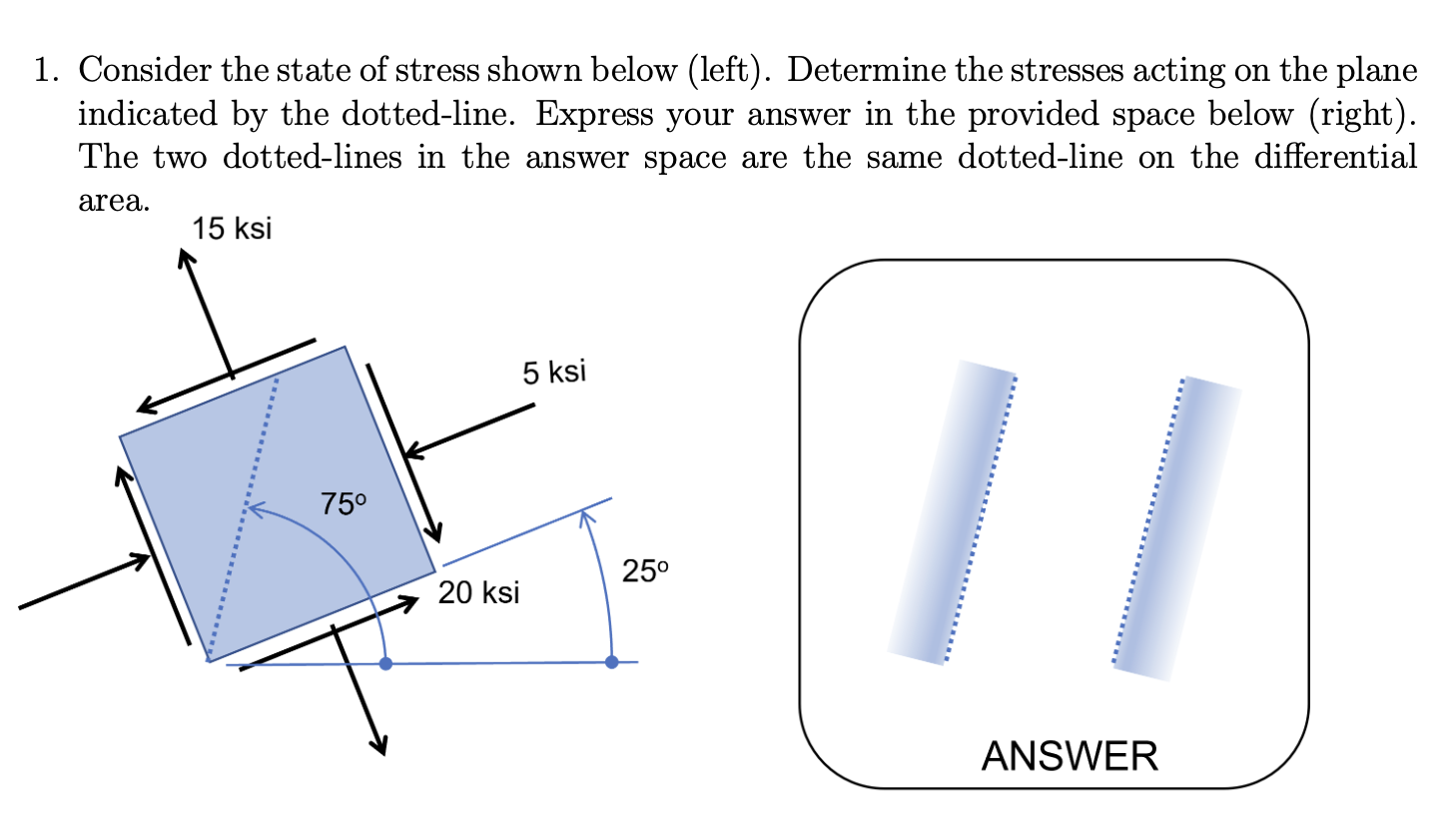 1 . Consider the state of stress shown below (