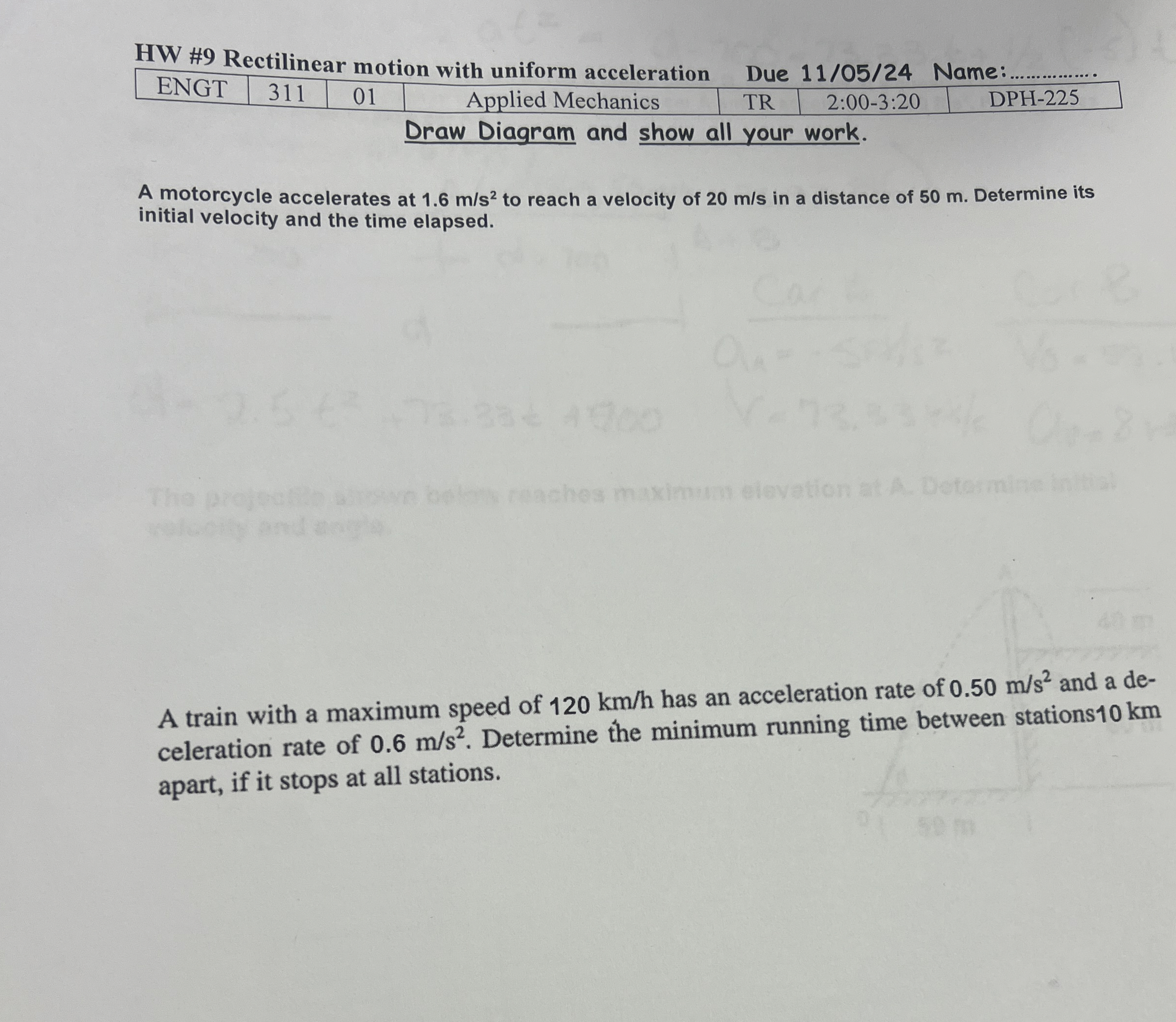 HW # 9 Rectilinear motion with uniform