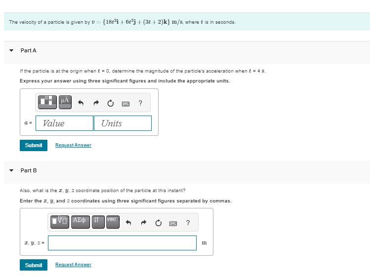 The velocity of a particle is given by v = { 1 8