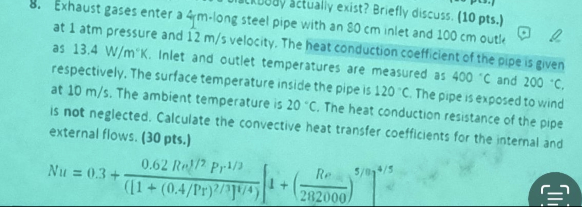 at 1 atm pressure and 1 2 m s pipe with an 8 0 cm