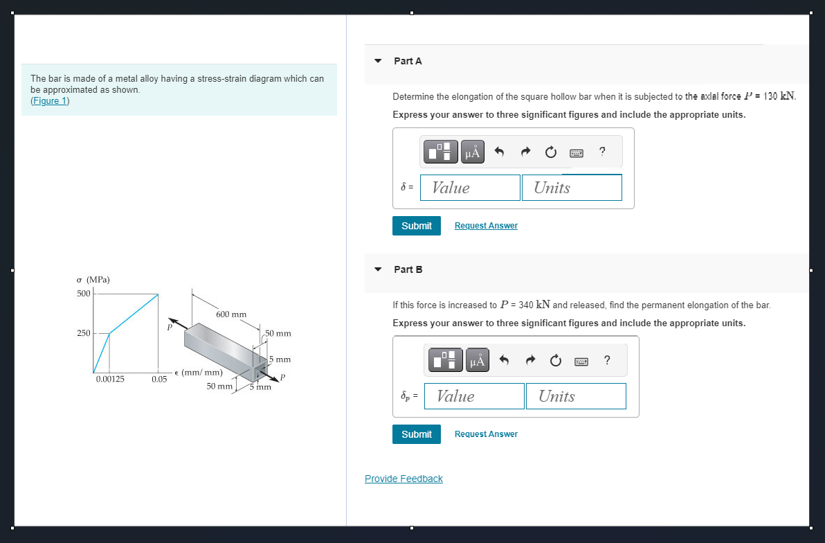 The bar is made of a metal alloy having a stress