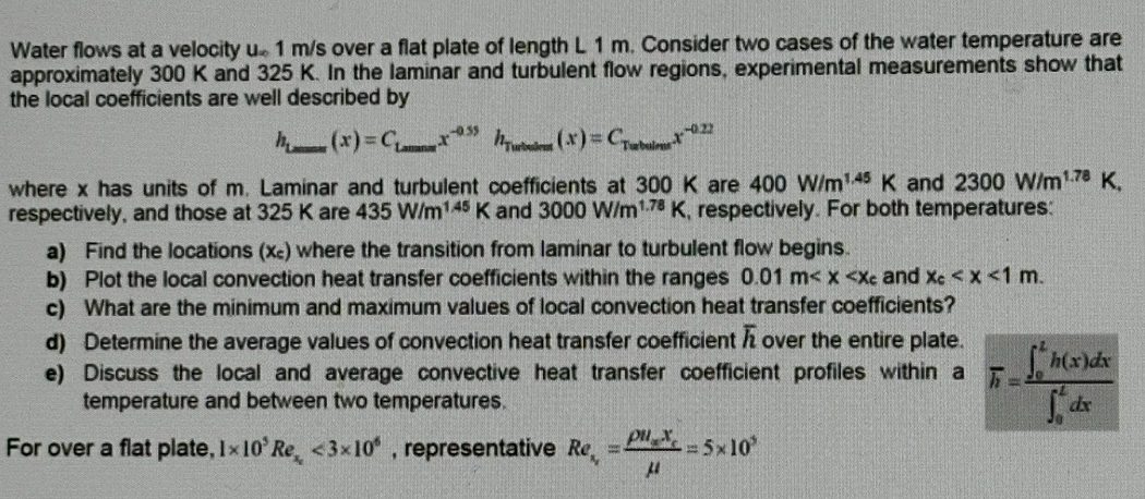 Water flows at a velocity u - 1 m s over a flat