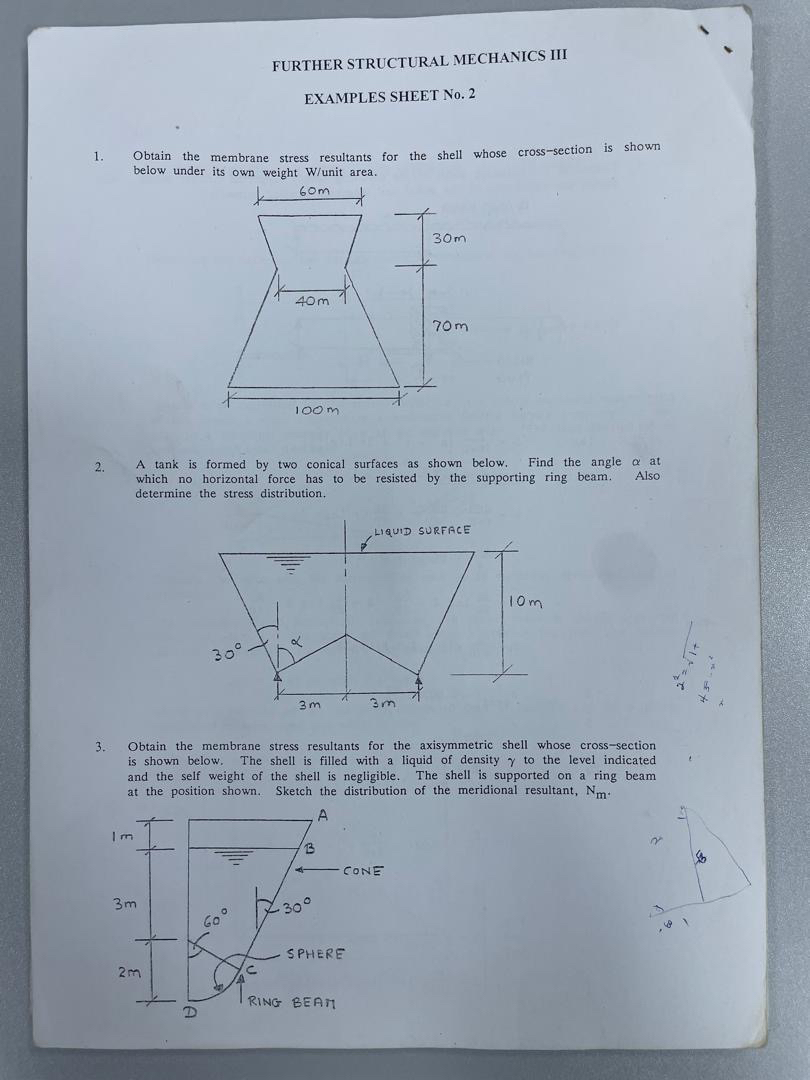FURTHER STRUCTURAL MECHANICS III EXAMPLES SHEET