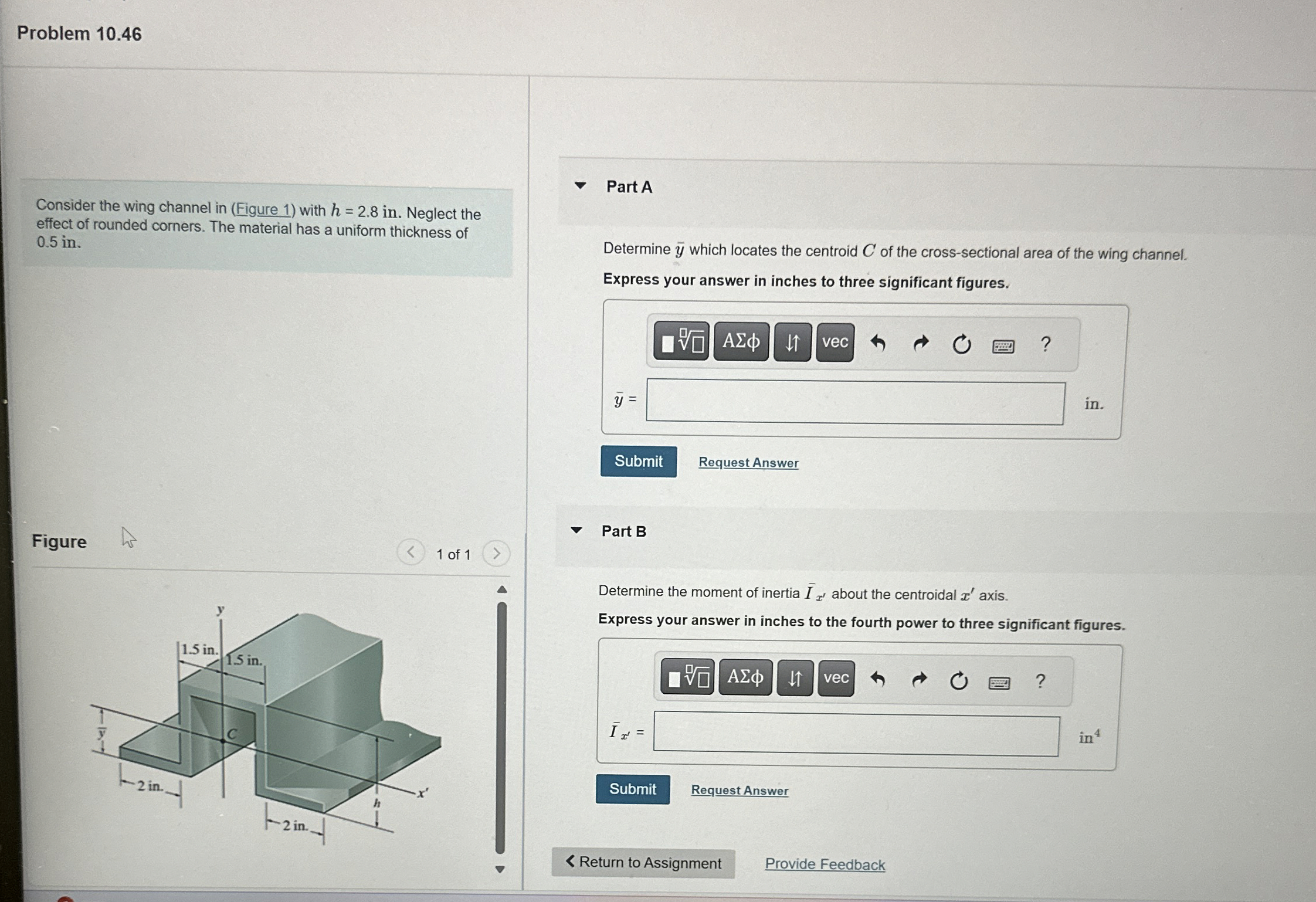 Problem 1 0 . 4 6 Consider the wing channel in (
