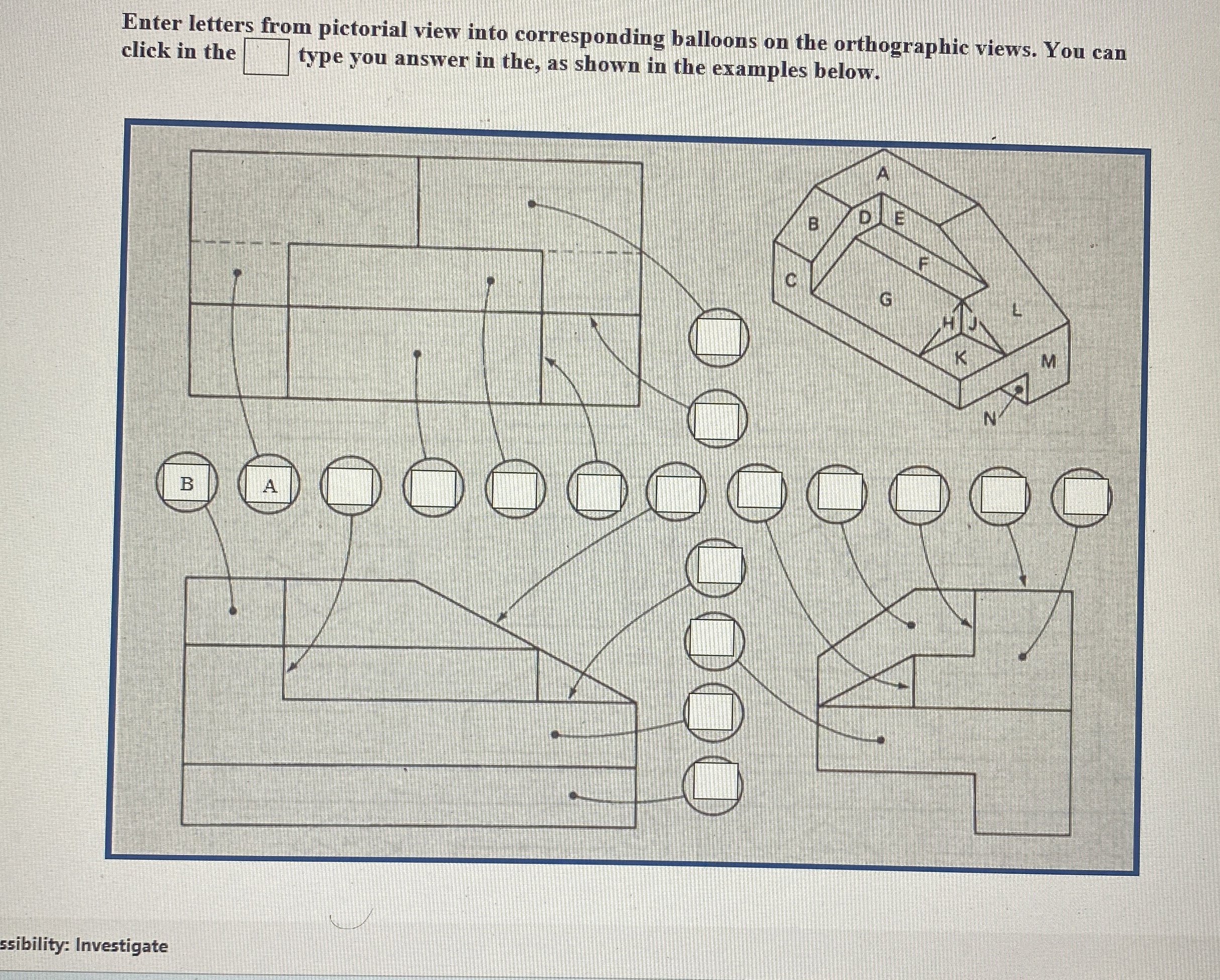 Enter letters from pictorial view into
