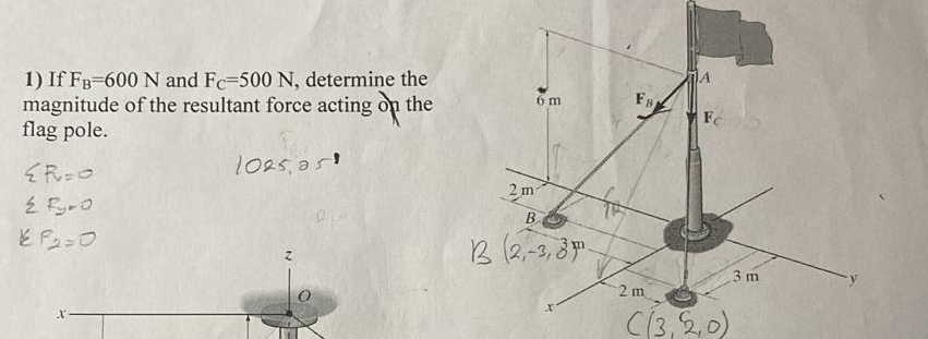 If F B = 6 0 0 N and F C = 5 0 0 N , determine
