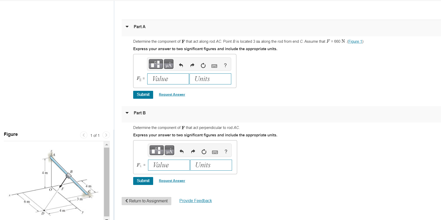 Part A Determine the component of F that act