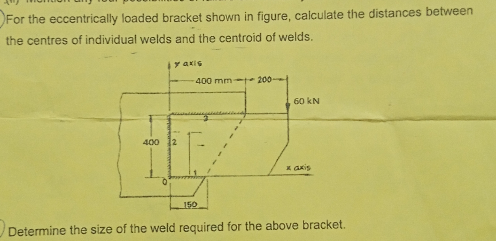 For the eccentrically loaded bracket shown in