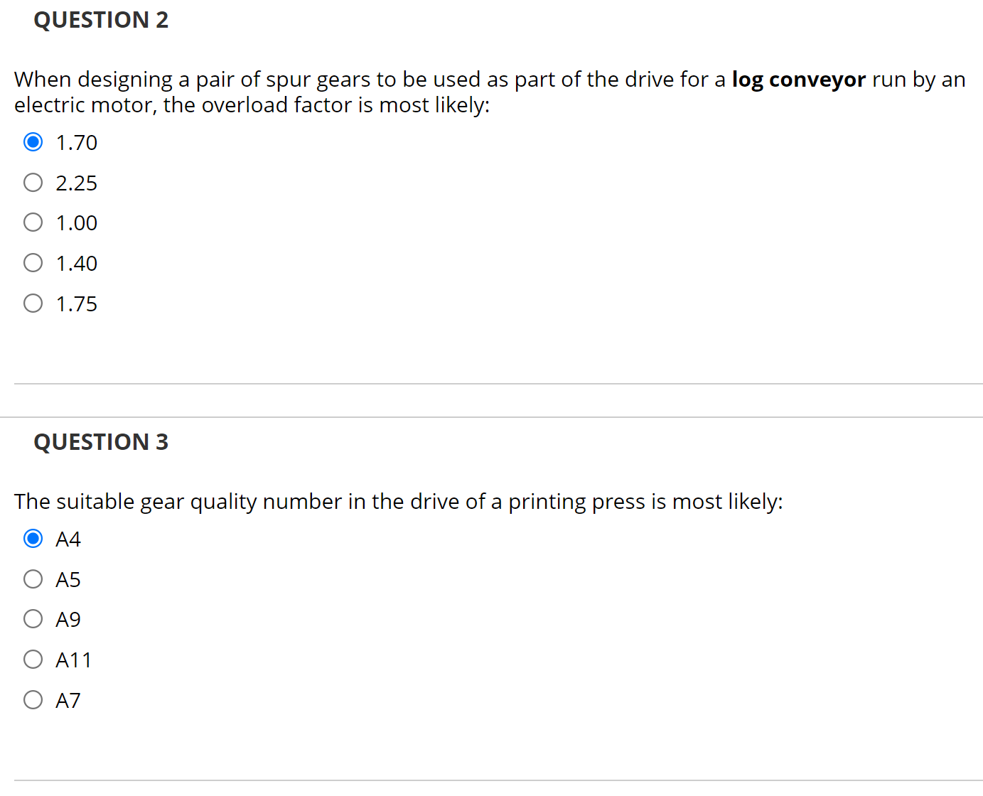 QUESTION 2 When designing a pair of spur gears to