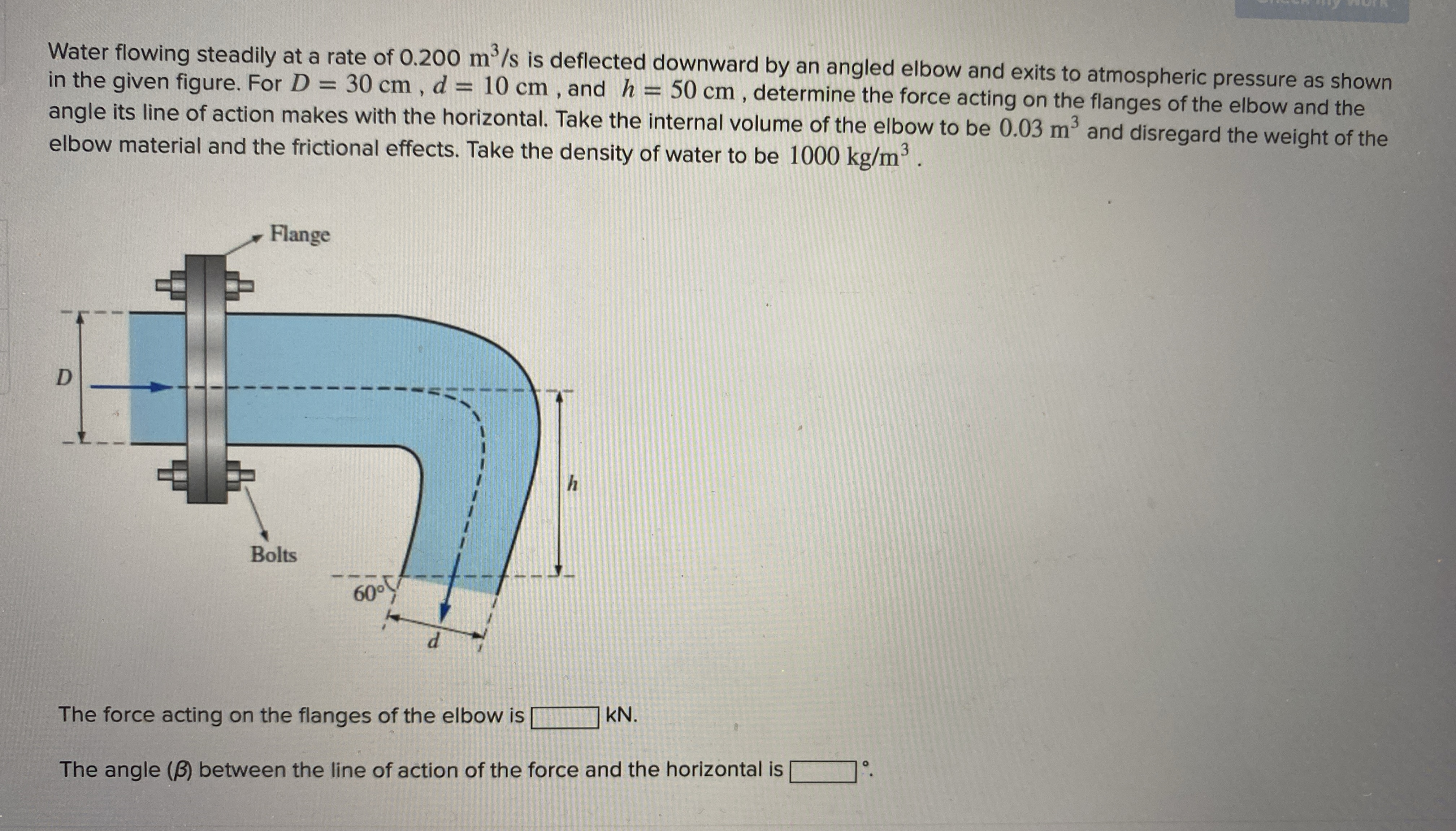 Water flowing steadily at a rate of 0 . 2 0 0 m 3