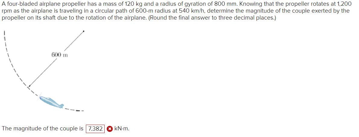A four - bladed airplane propeller has a mass of