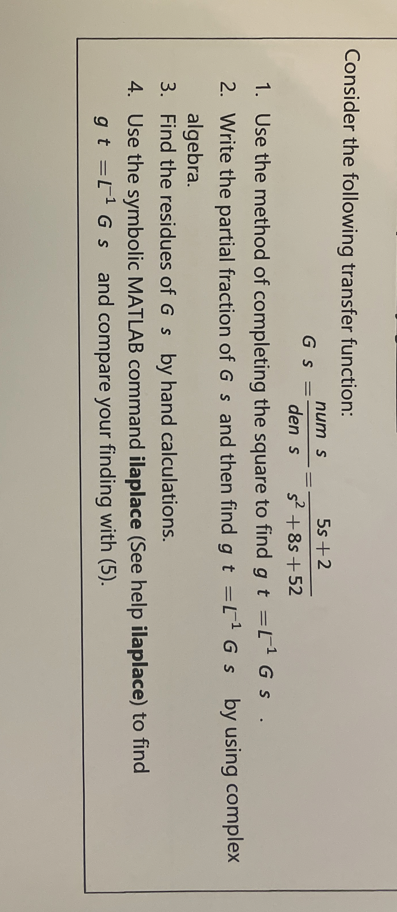 Consider the following transfer function: G s = n