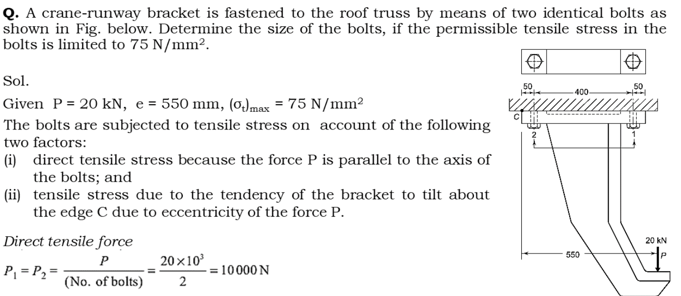 Q . A crane - runway bracket is fastened to the