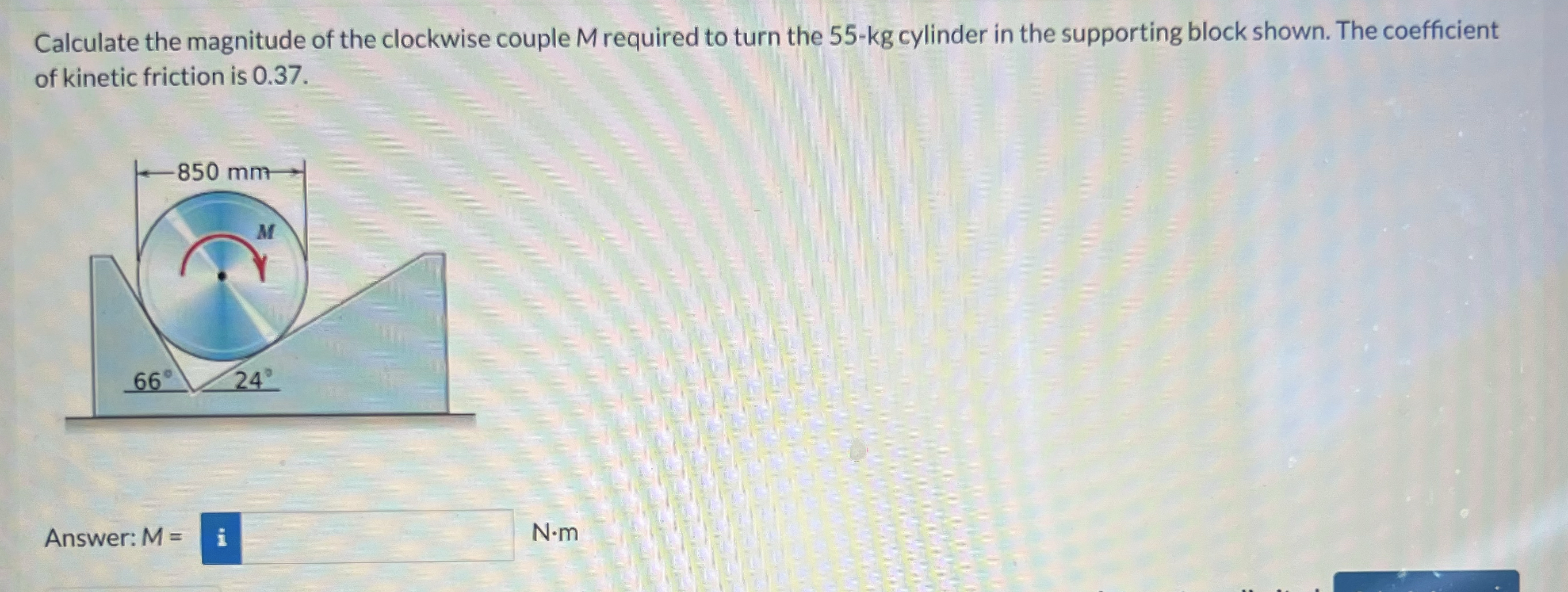 Calculate the magnitude of the clockwise couple M