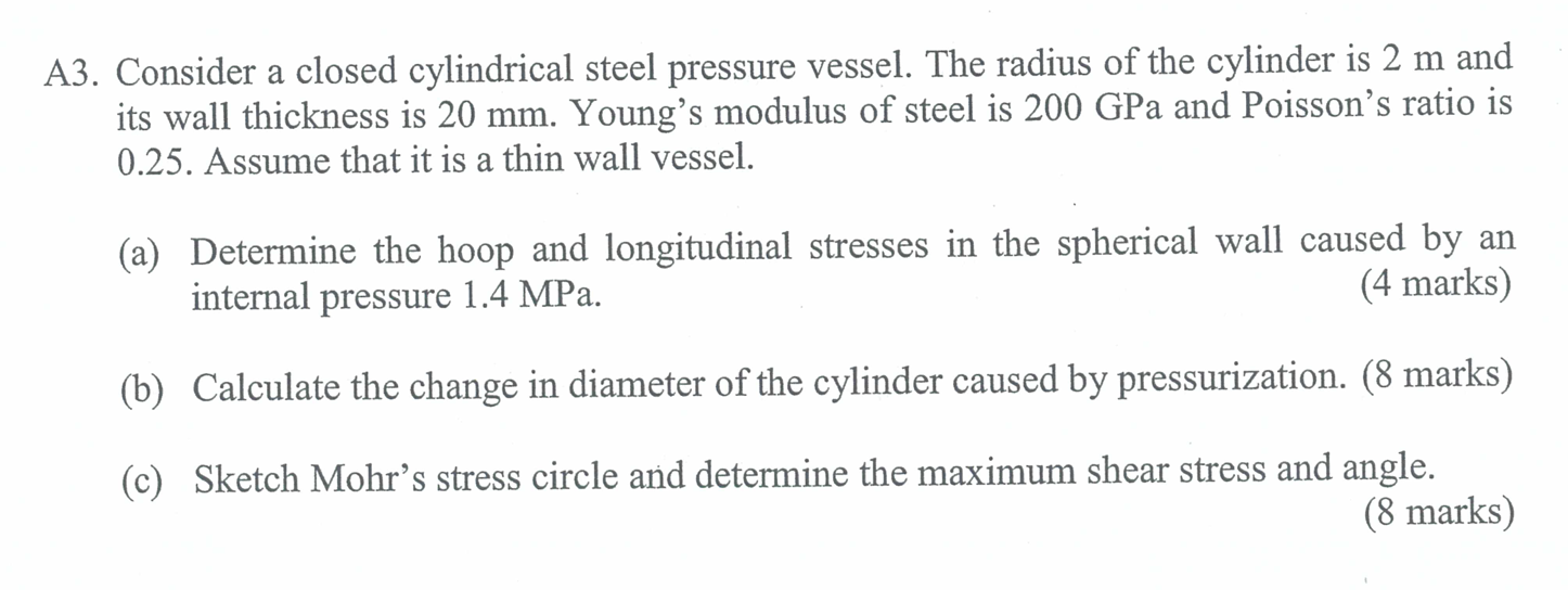 A 3 . Consider a closed cylindrical steel