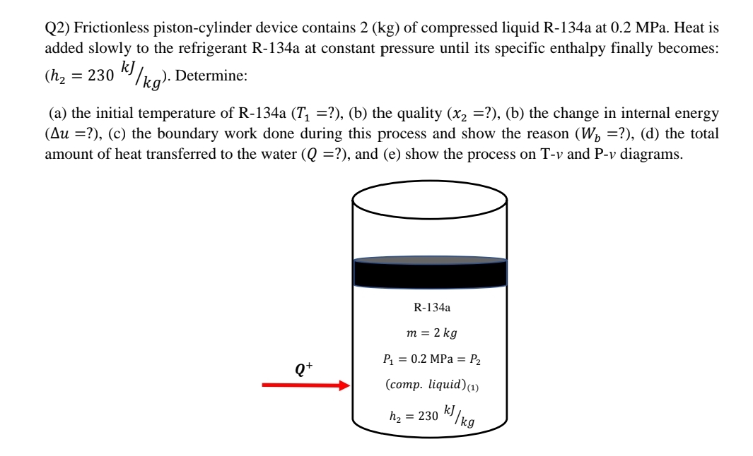Q 2 ) Frictionless piston - cylinder device