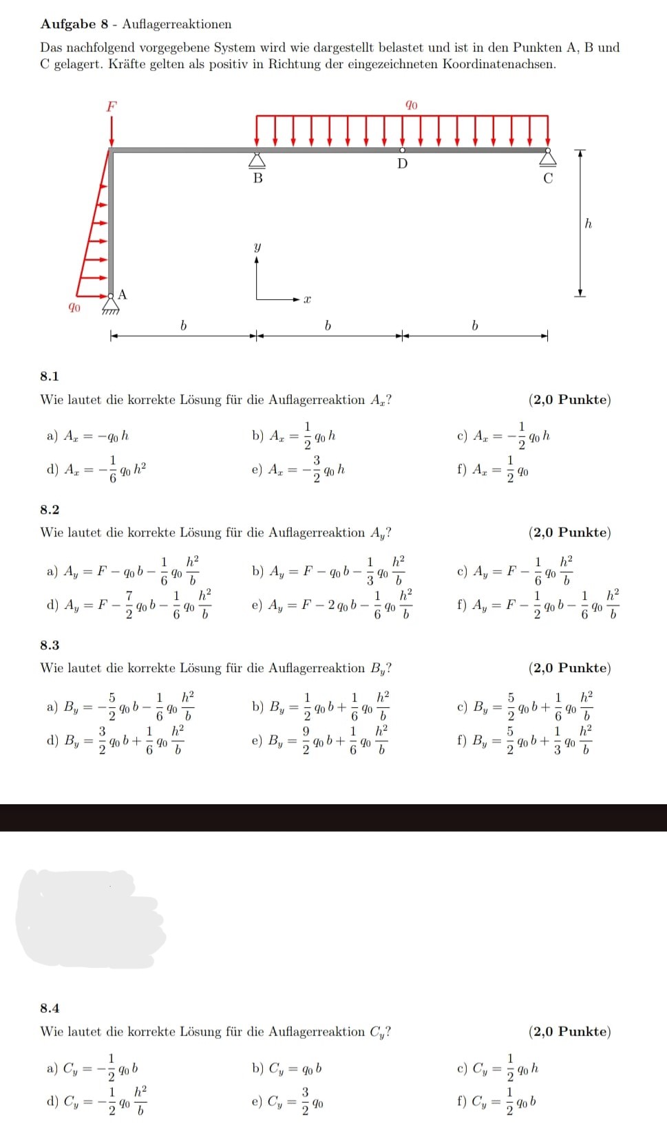 Aufgabe 8 - Auflagerreaktionen Das nachfolgend